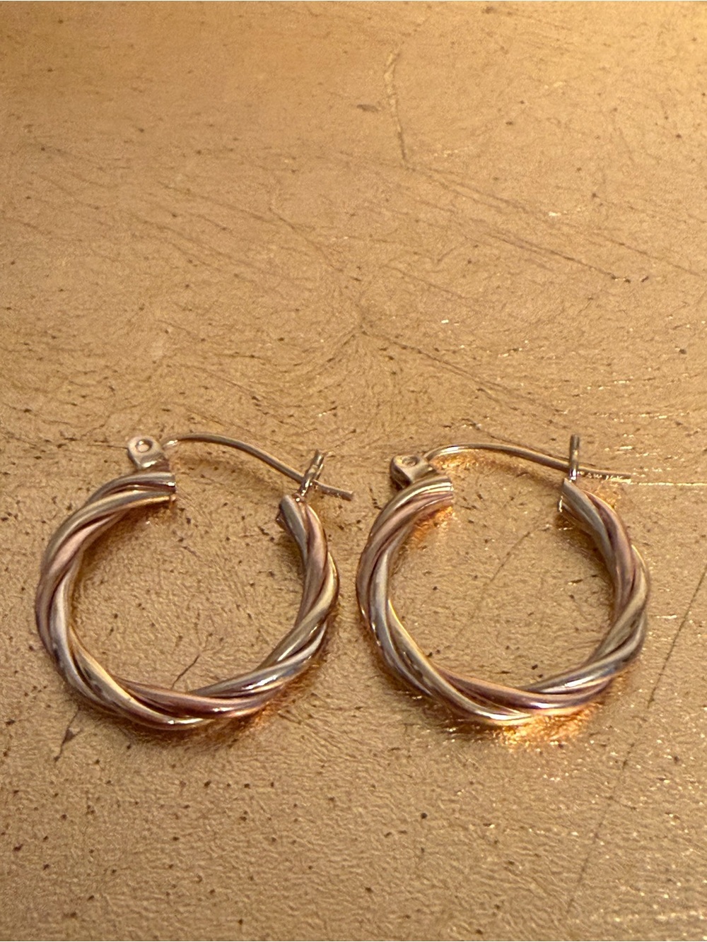 Vintage 14K Yellow & Rose Gold Twisted Rope Hoop Earrings 1.89g ¾”